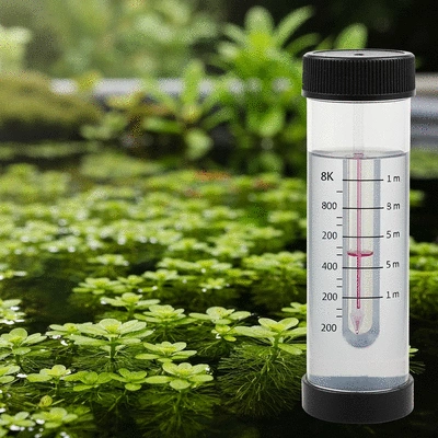 Close-up of a pond water test kit showing balanced nutrient levels
