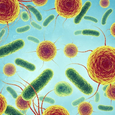 Microscopic view of beneficial bacteria in pond water, clear, vibrant, no text, no words, no typography