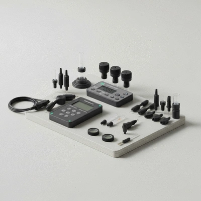 Commercial-grade pond water testing kit with probes and display